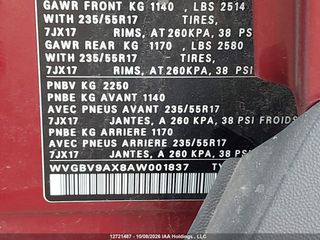 Продажа на аукционе авто 2010 Volkswagen Tiguan Se/sel, vin: WVGBV9AX8AW001837, номер лота: 12721487
