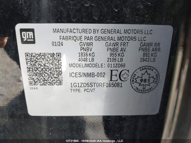 12721565 :رقم المزاد ، 1G1ZD5ST0RF165081 vin ، 2024 Chevrolet Malibu Lt مزاد بيع