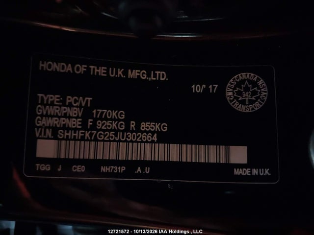 2018 Honda Civic Lx მანქანა იყიდება აუქციონზე, vin: SHHFK7G25JU302664, აუქციონის ნომერი: 12721572