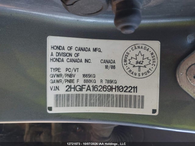 Продажа на аукционе авто 2009 Honda Civic Dx, vin: 2HGFA16269H102211, номер лота: 12721573