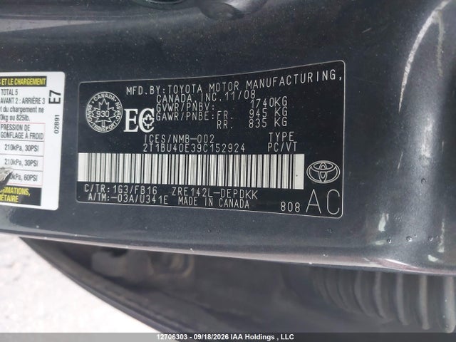 Aukcja sprzedaży 2009 Toyota Corolla Ce, vin: 2T1BU40E39C152924, numer aukcji: 12706303