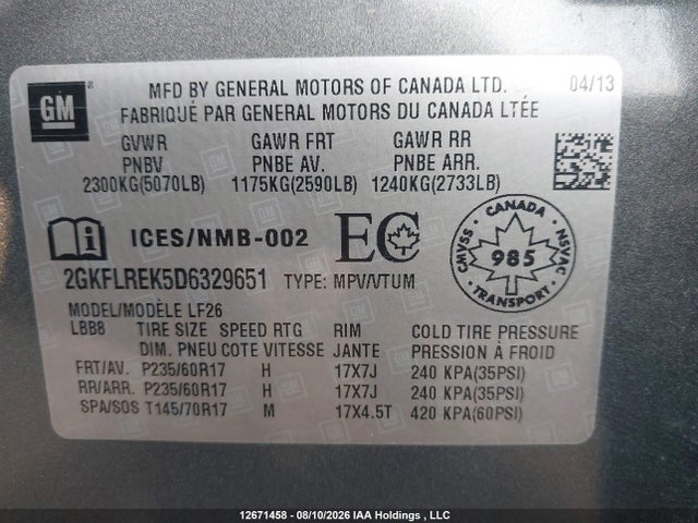 2013 Gmc Terrain Sle-1 მანქანა იყიდება აუქციონზე, vin: 2GKFLREK5D6329651, აუქციონის ნომერი: 12671458