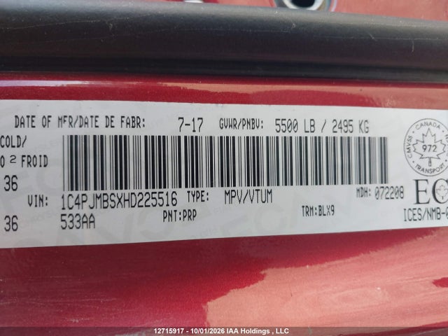 12715917 :رقم المزاد ، 1C4PJMBSXHD225516 vin ، 2017 Jeep Cherokee Trailhawk مزاد بيع
