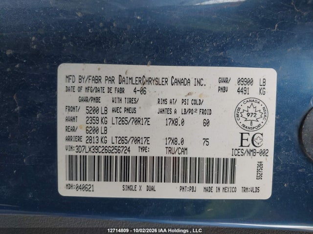 12714809 :رقم المزاد ، 3D7LX39C26G256724 vin ، 2006 Dodge Ram 3500 Laramie مزاد بيع