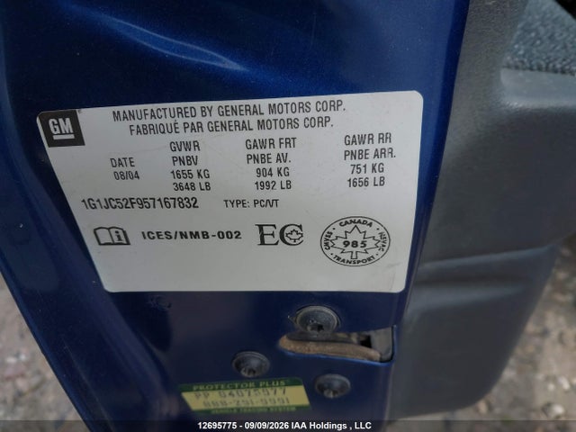 Aukcja sprzedaży 2005 Chevrolet Cavalier Vl/vlx, vin: 1G1JC52F957167832, numer aukcji: 12695775