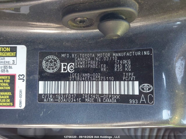 Продаж на аукціоні авто 2010 Toyota Corolla S, vin: 2T1BU4EE5AC375110, номер лоту: 12708320