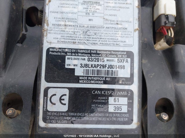 Can-Am Outlander 1000 Xt/1000 Xt-p 2015 3JBLKAP29FJ001498 Image 14