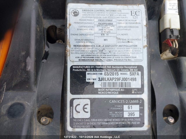 Can-Am Outlander 1000 Xt/1000 Xt-p 2015 3JBLKAP29FJ001498 Image 9