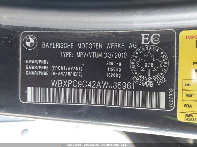 12721648 :رقم المزاد ، WBXPC9C42AWJ35961 vin ، 2010 Bmw X3 Xdrive30i مزاد بيع