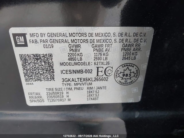 12702632 :رقم المزاد ، 3GKALTEX6KL265602 vin ، 2019 Gmc Terrain Sle مزاد بيع