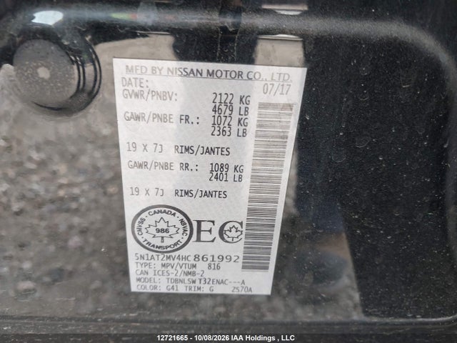 Nissan Rogue Sv/sl 2017 5N1AT2MV4HC861992 Image 18