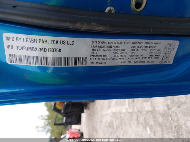 Aukcja sprzedaży 2021 Jeep Cherokee Trailhawk, vin: 1C4PJMBX7MD193758, numer aukcji: 12701796