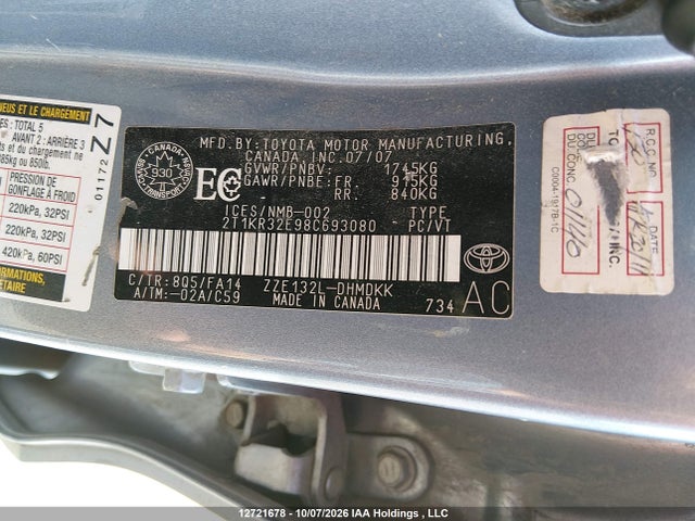 Aukcja sprzedaży 2008 Toyota Matrix, vin: 2T1KR32E98C693080, numer aukcji: 12721678