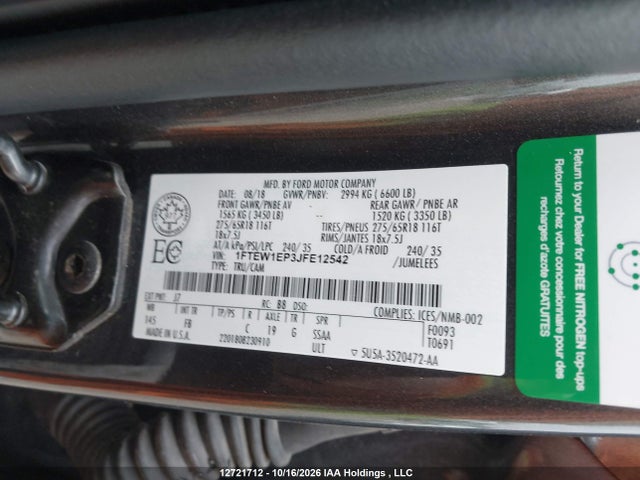 Ford F150 Supercrew 2018 1FTEW1EP3JFE12542 Image 9