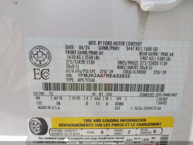 2024 Ford Expedition Max Limited მანქანა იყიდება აუქციონზე, vin: 1FMJK2A87REA52932, აუქციონის ნომერი: 12721780