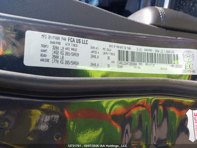 12721781 :رقم المزاد ، 1C4RDJDG4FC892060 vin ، 2015 Dodge Durango Limited مزاد بيع