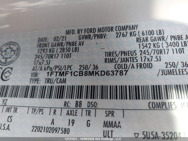 Ford F150 2021 1FTMF1CB8MKD63787 Image 9