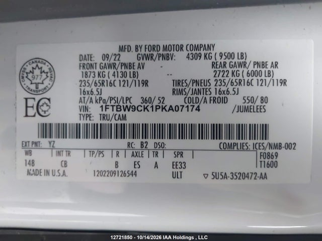 1FTBW9CK1PKA07174 Ford Transit T-350