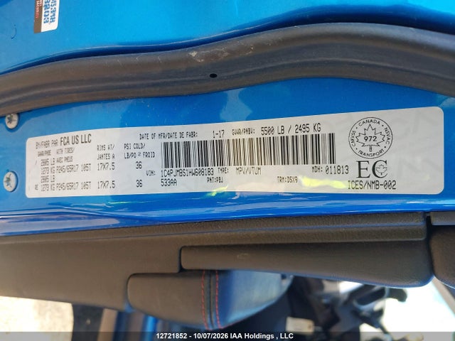12721852 :رقم المزاد ، 1C4PJMBS1HW608183 vin ، 2017 Jeep Cherokee Trailhawk مزاد بيع