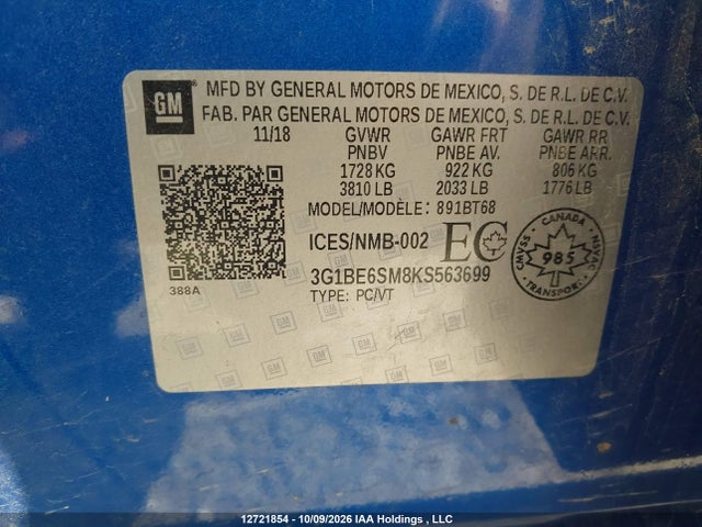 Chevrolet Cruze 2019 3G1BE6SM8KS563699 Image 9