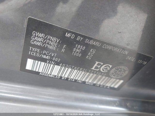 12721861 :رقم المزاد ، 4S3GTAE62L1711030 vin ، 2020 Subaru Impreza Premium Plus مزاد بيع