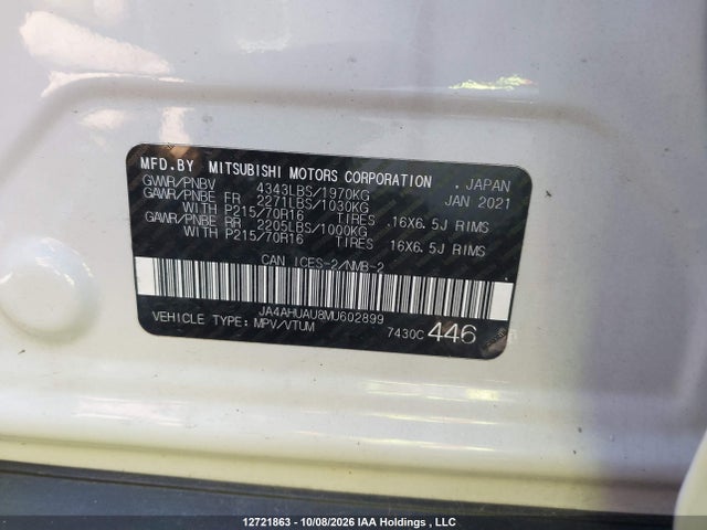 Продажа на аукционе авто 2021 Mitsubishi Rvr Es/se, vin: JA4AHUAU8MU602899, номер лота: 12721863