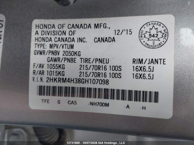 Honda CR-V LX 2016 2HKRM4H38GH107098 Image 18