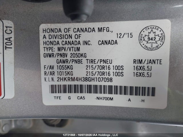 Honda CR-V LX 2016 2HKRM4H38GH107098 Image 9
