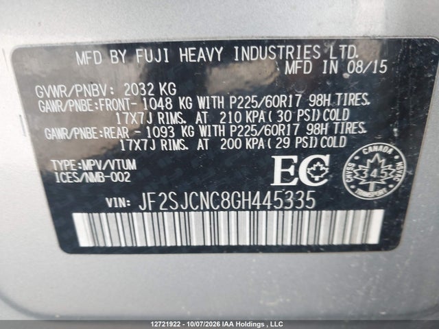 JF2SJCNC8GH445335 Subaru Forester 2.0xt Limited Package/2.5i Touring Package