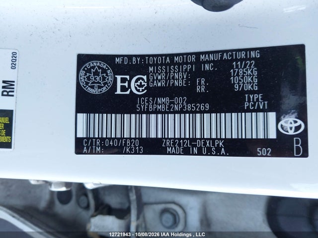 Toyota COROLLA LE 2022 5YFBPMBE2NP385269 Image 9