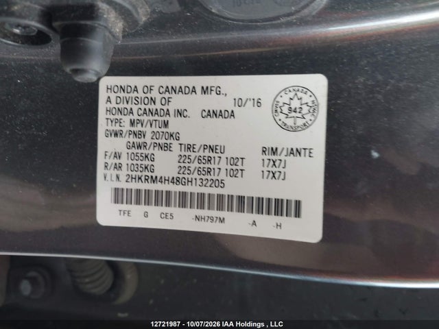 Продажа на аукционе авто 2016 Honda Cr-v Se, vin: 2HKRM4H48GH132205, номер лота: 12721987