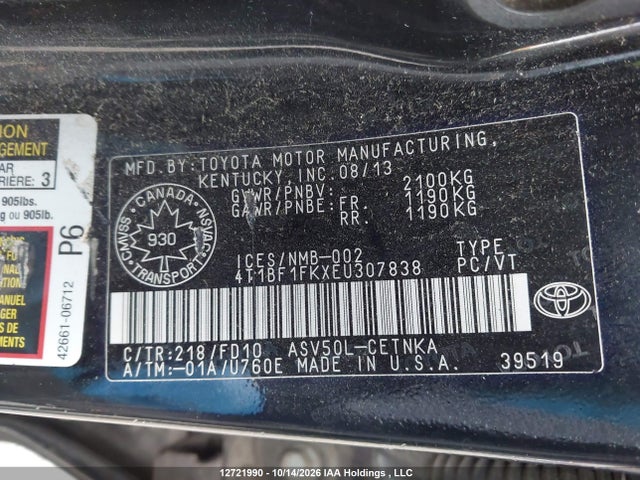 4T1BF1FKXEU307838 Toyota CAMRY LE