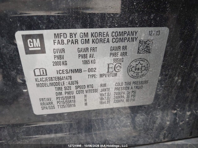 Aukcja sprzedaży 2014 Buick Encore, vin: KL4CJESB7EB641478, numer aukcji: 12721998