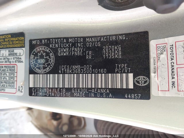 Продажа на аукционе авто 2005 Toyota Avalon Touring, vin: 4T1BK36B35U010160, номер лота: 12722009