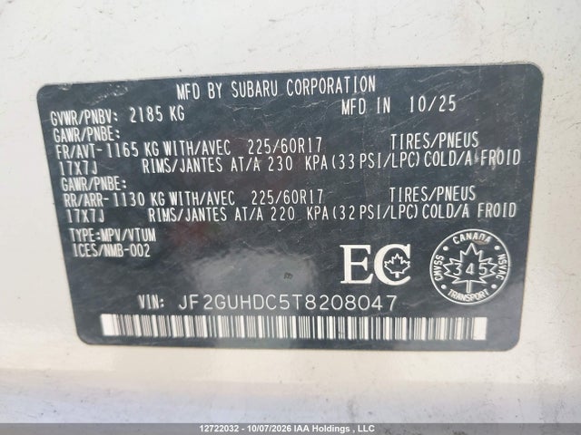 Продаж на аукціоні авто 2026 Subaru Crosstrek Touring, vin: JF2GUHDC5T8208047, номер лоту: 12722032