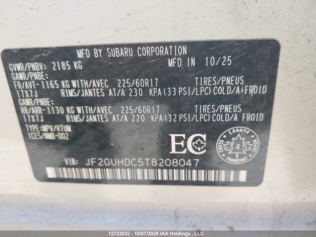 Продаж на аукціоні авто 2026 Subaru Crosstrek Touring, vin: JF2GUHDC5T8208047, номер лоту: 12722032