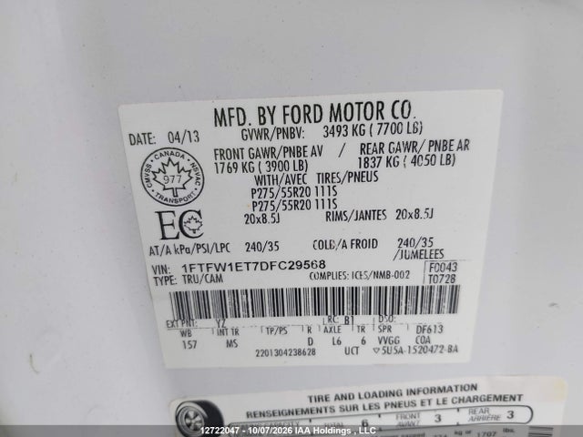 Продажа на аукционе авто 2013 Ford F-150, vin: 1FTFW1ET7DFC29568, номер лота: 12722047