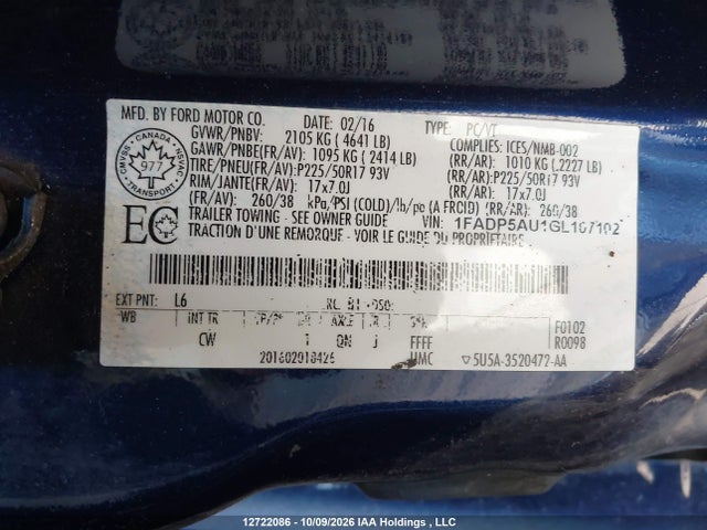 Продажа на аукционе авто 2016 Ford C-max Hybrid Se, vin: 1FADP5AU1GL107102, номер лота: 12722086