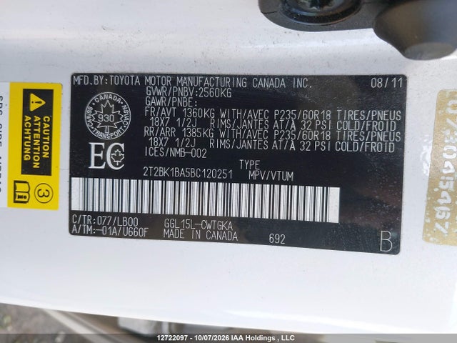 Продаж на аукціоні авто 2011 Lexus Rx 350, vin: 2T2BK1BA5BC120251, номер лоту: 12722097