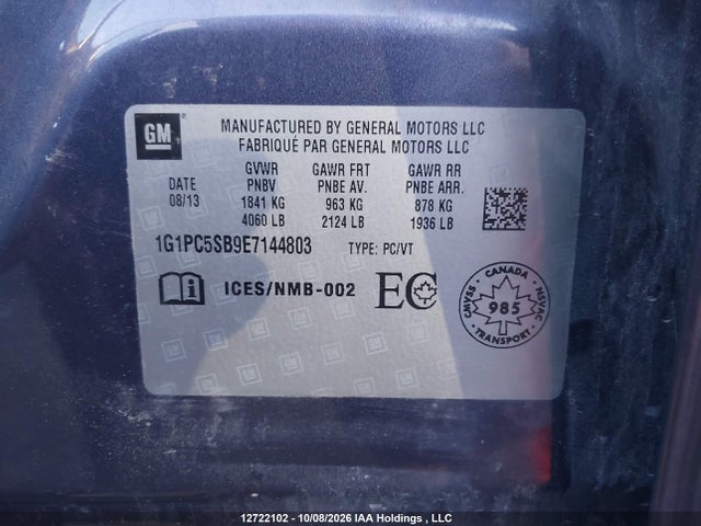 Продаж на аукціоні авто 2014 Chevrolet Cruze, vin: 1G1PC5SB9E7144803, номер лоту: 12722102