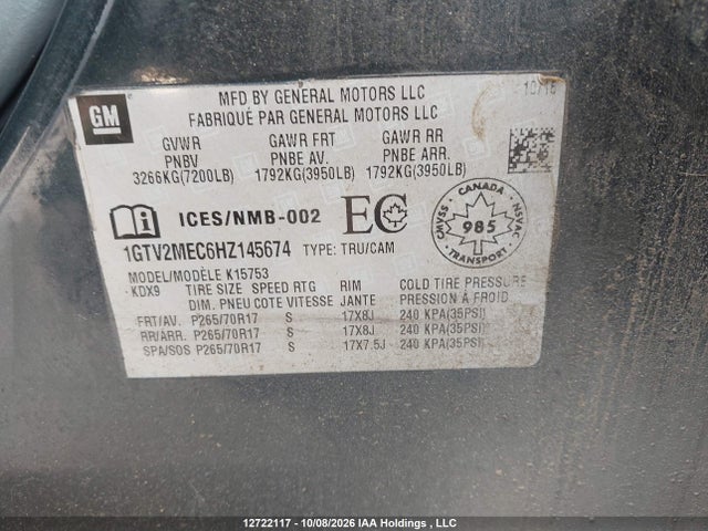 Продаж на аукціоні авто 2017 Gmc Sierra K1500 Sle, vin: 1GTV2MEC6HZ145674, номер лоту: 12722117