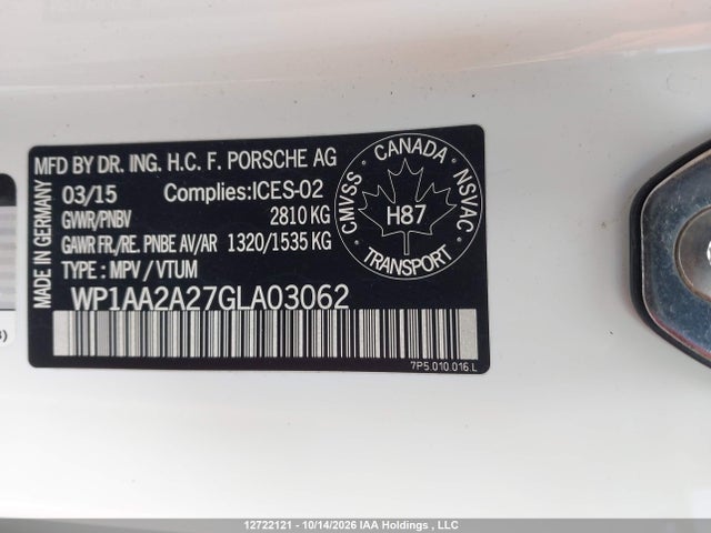 Porsche Cayenne 2016 WP1AA2A27GLA03062 Image 9