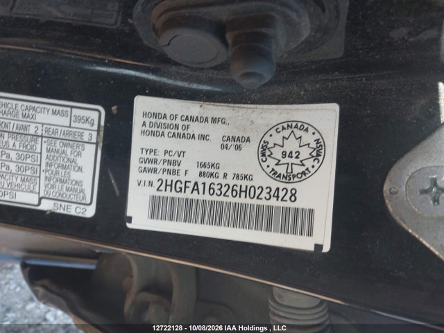 Auction sale of the 2006 Honda Civic Dx-g, vin: 2HGFA16326H023428, lot number: 12722128