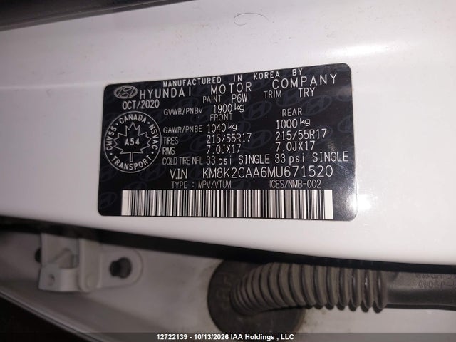 Продажа на аукционе авто 2021 Hyundai Kona Sel, vin: KM8K2CAA6MU671520, номер лота: 12722139