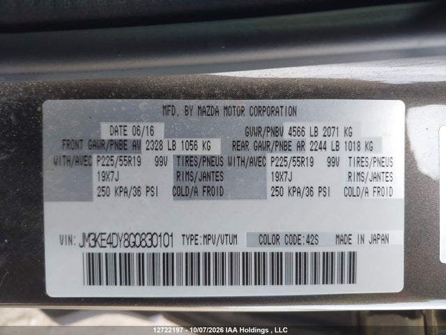 Aukcja sprzedaży 2016 Mazda Cx-5 Gt, vin: JM3KE4DY8G0830101, numer aukcji: 12722197
