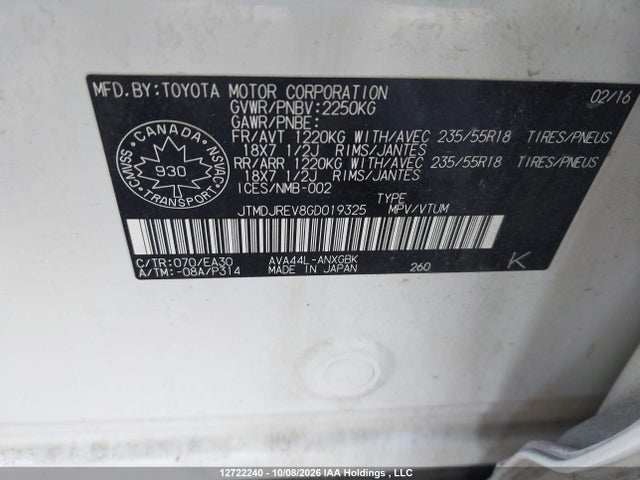 JTMDJREV8GD019325 Toyota Rav4 Hv Limited