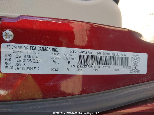 Продаж на аукціоні авто 2020 Dodge Grand Caravan Se, vin: 2C4RDGBG3LR185010, номер лоту: 12722261