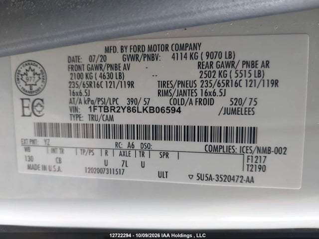 Ford Transit T-250 2020 1FTBR2Y86LKB06594 Image 9