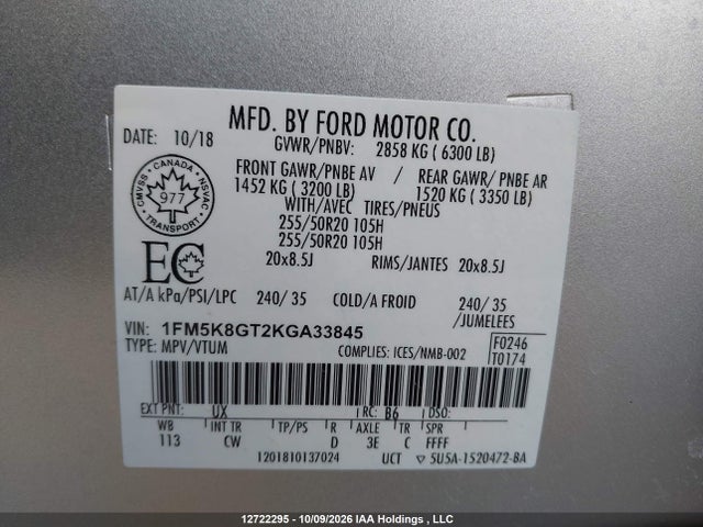 Ford EXPLORER SPORT 2019 1FM5K8GT2KGA33845 Image 19