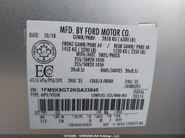 Ford EXPLORER SPORT 2019 1FM5K8GT2KGA33845 Image 9